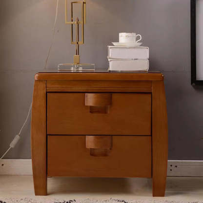 Mid-Century Wood Nightstand 2-Drawer