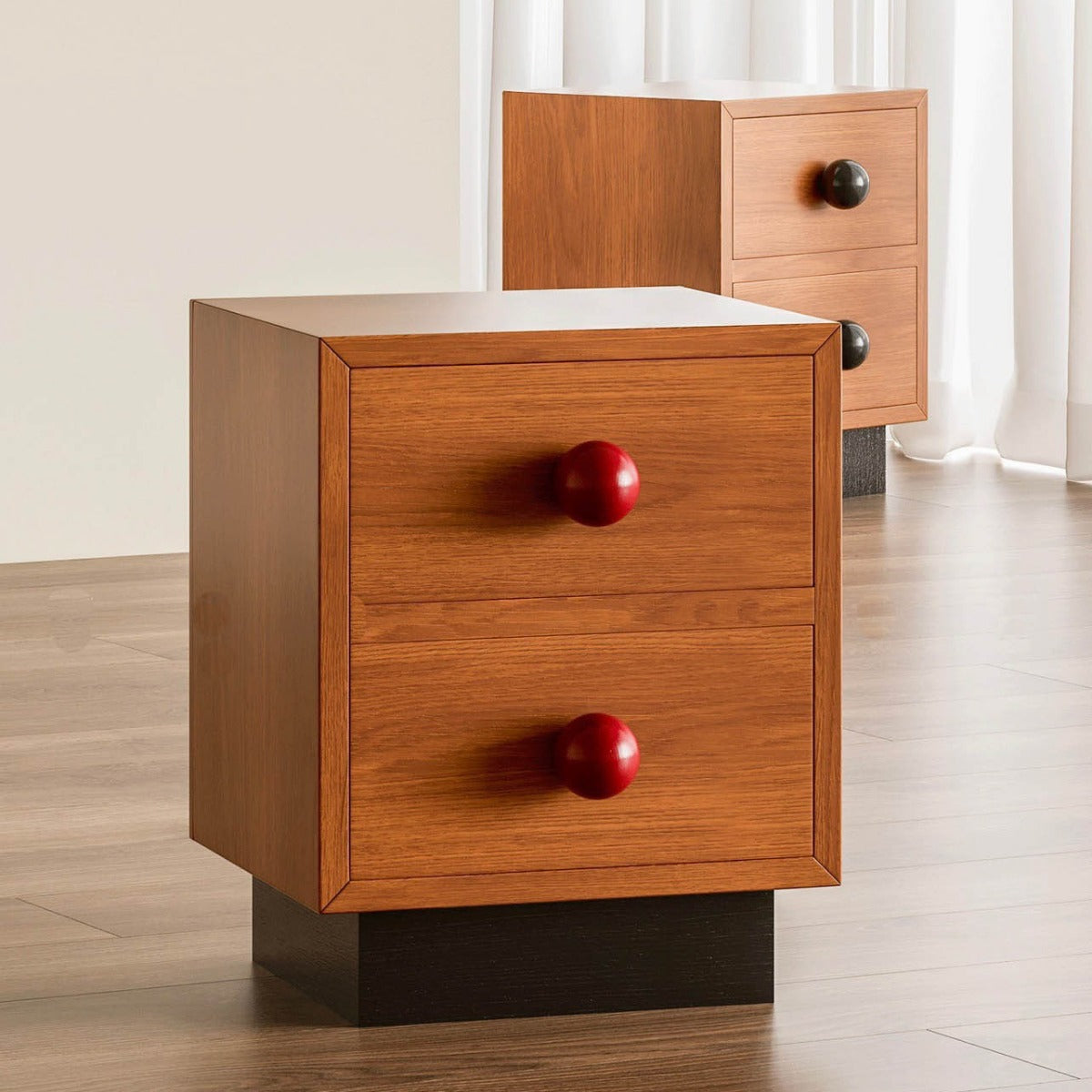Mid-Century Wood Nightstand 2-Drawer