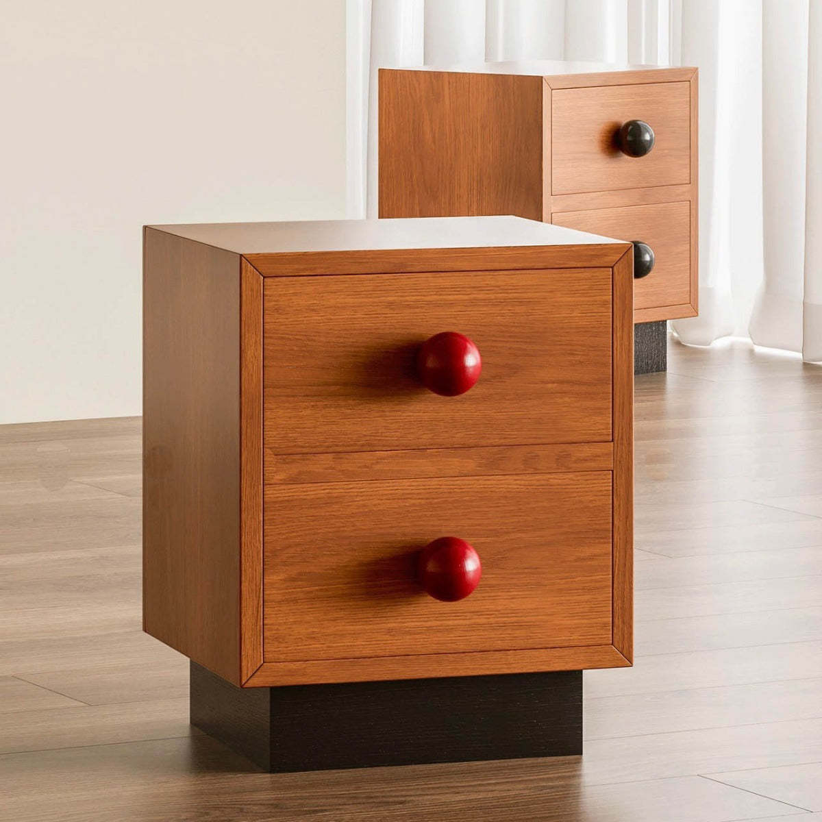 Mid-Century Wood Nightstand 2-Drawer