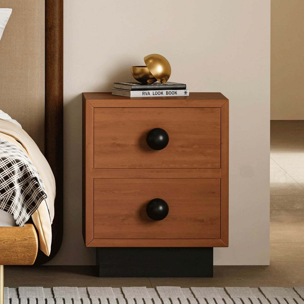 Mid-Century Wood Nightstand 2-Drawer