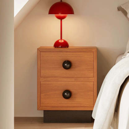 Mid-Century Wood Nightstand 2-Drawer