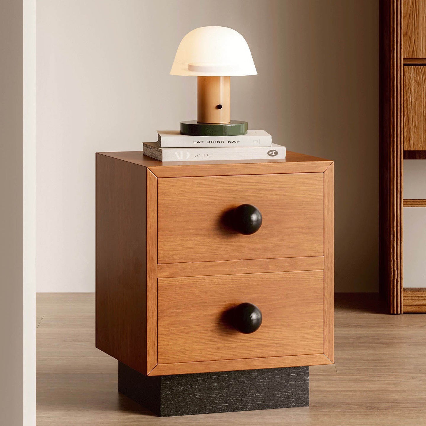 Mid-Century Wood Nightstand 2-Drawer