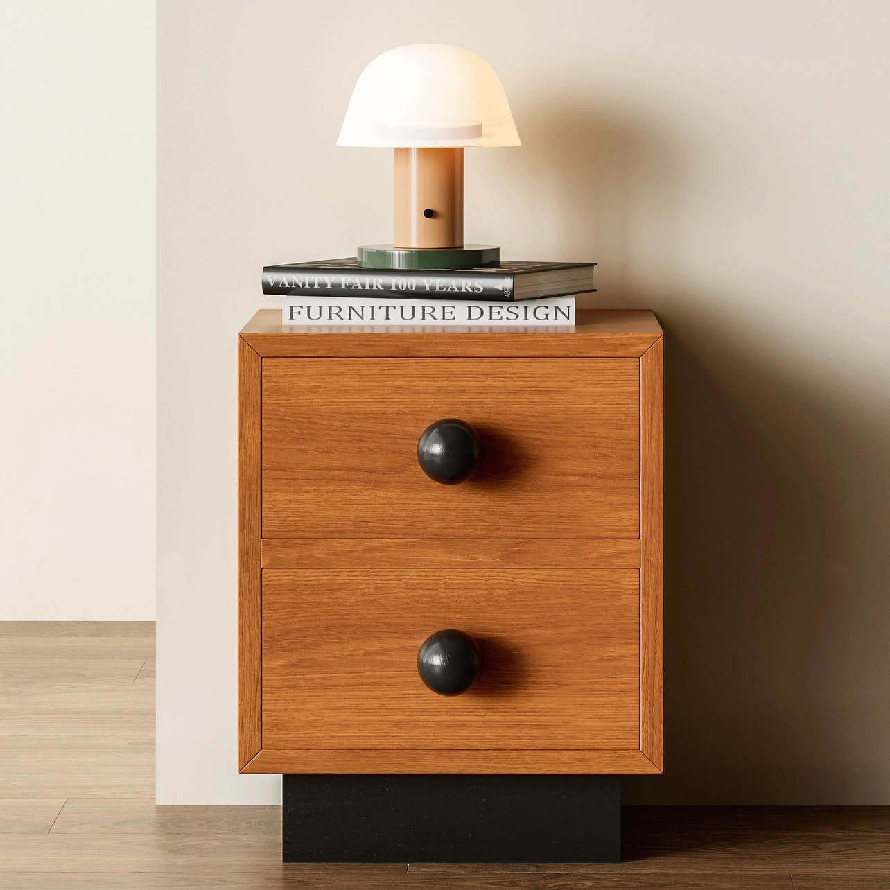 Mid-Century Wood Nightstand 2-Drawer