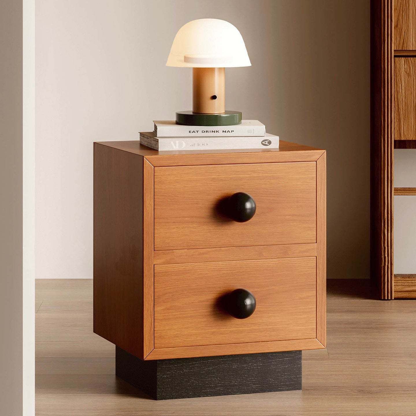 Mid-Century Wood Nightstand 2-Drawer