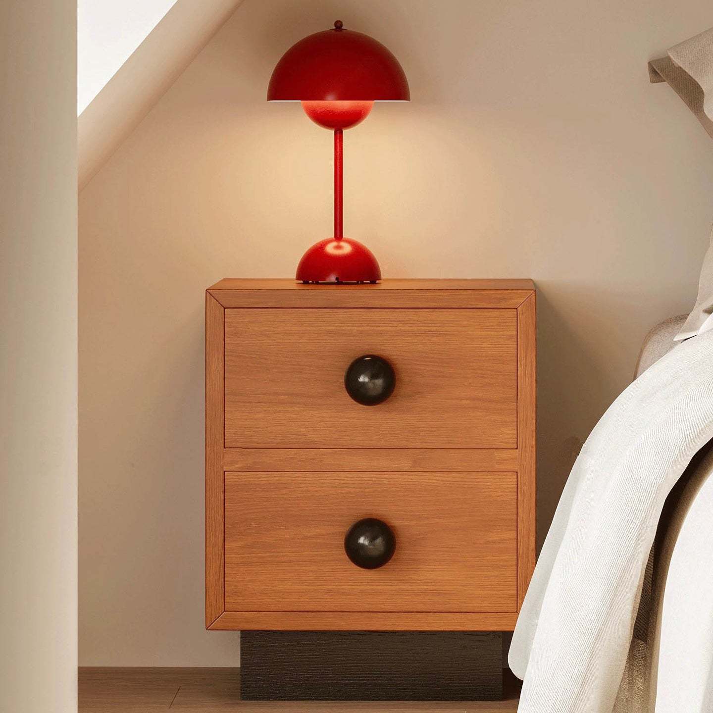 Mid-Century Wood Nightstand 2-Drawer — Walnut Color