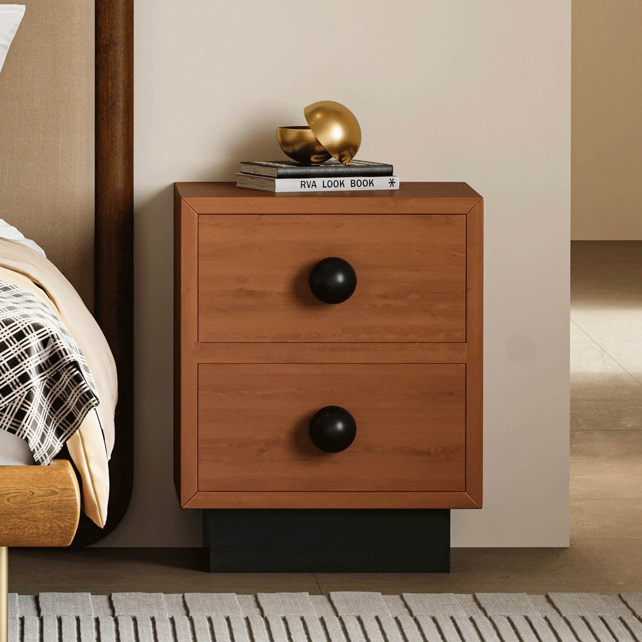 Mid-Century Wood Nightstand 2-Drawer