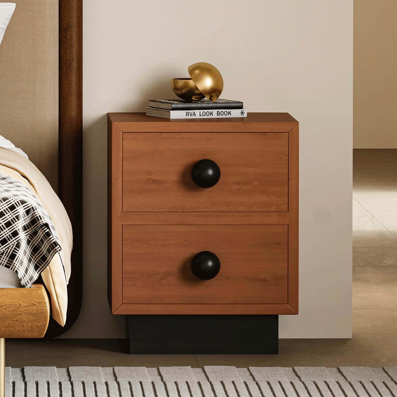 Mid-Century Wood Nightstand 2-Drawer