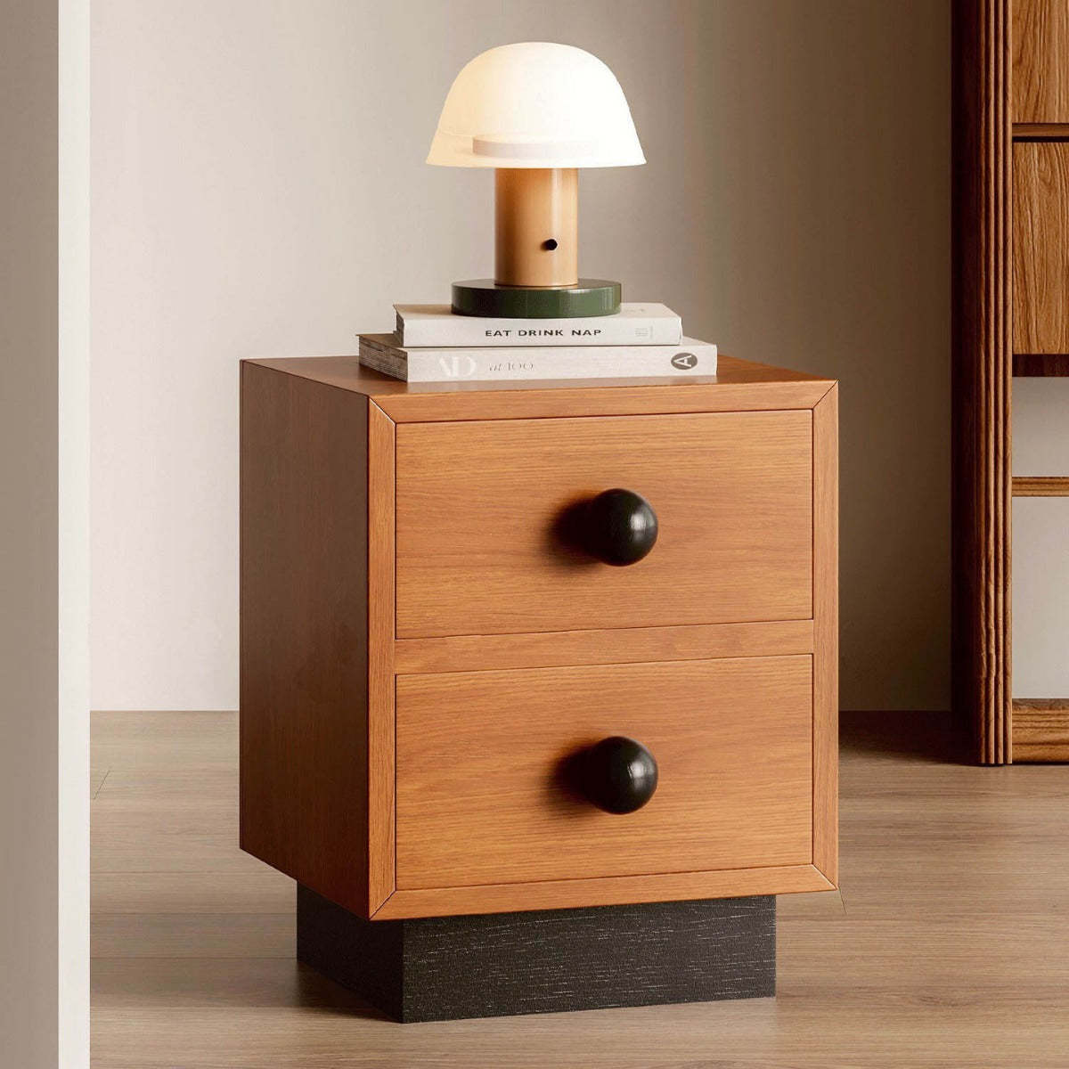 Mid-Century Wood Nightstand 2-Drawer