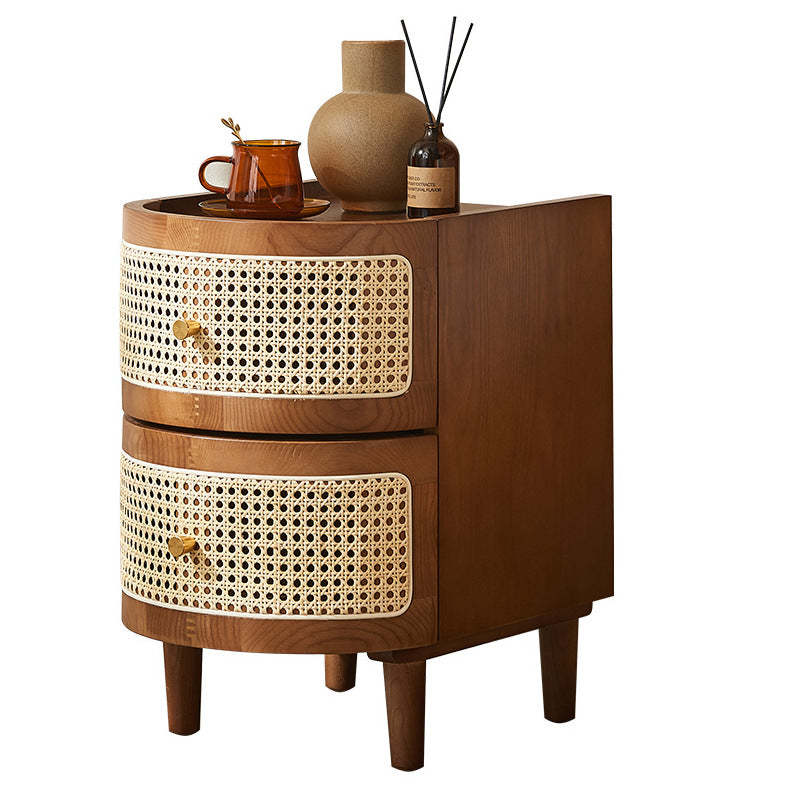 Japanese Oval Ash Rattan Nightstand 2-Drawer