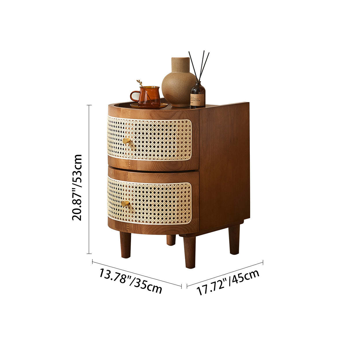 Japanese Oval Ash Rattan Nightstand 2-Drawer