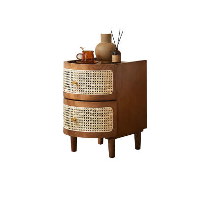 Japanese Oval Ash Rattan Nightstand 2-Drawer