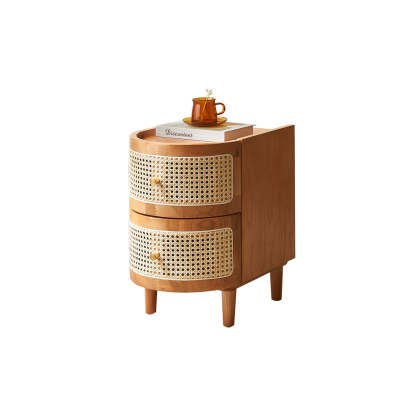 Japanese Oval Ash Rattan Nightstand 2-Drawer