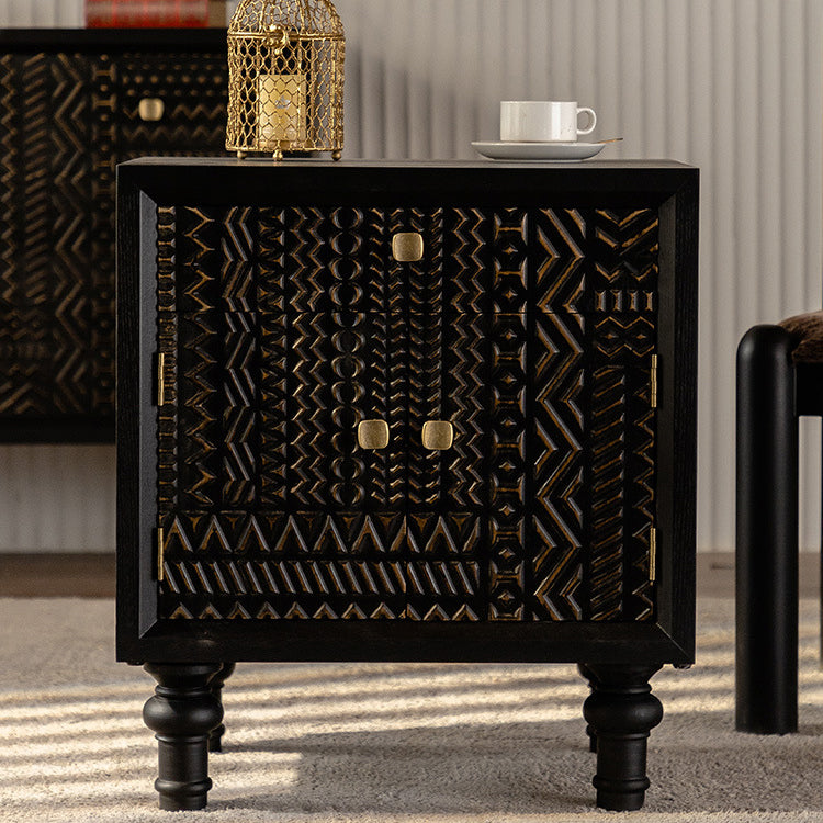 Retro Wood Metal 1-Cabinet Table
