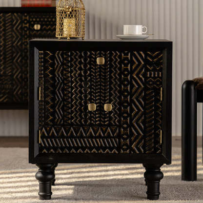 Retro Wood Metal 1-Cabinet Table