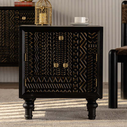 Vintage Wood 1-Drawer Nightstand — Black