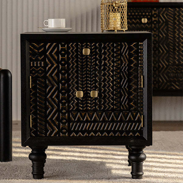 Retro Wood Metal 1-Cabinet Table