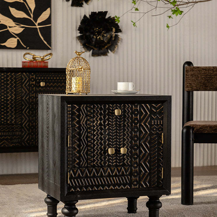 Retro Wood Metal 1-Cabinet Table