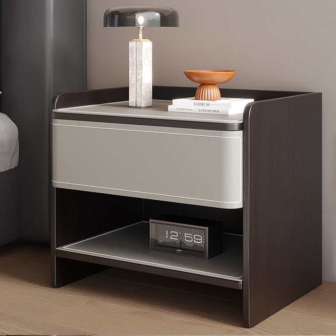 Coastal Solid Wood Saddle Leather 1-Drawer Nightstand