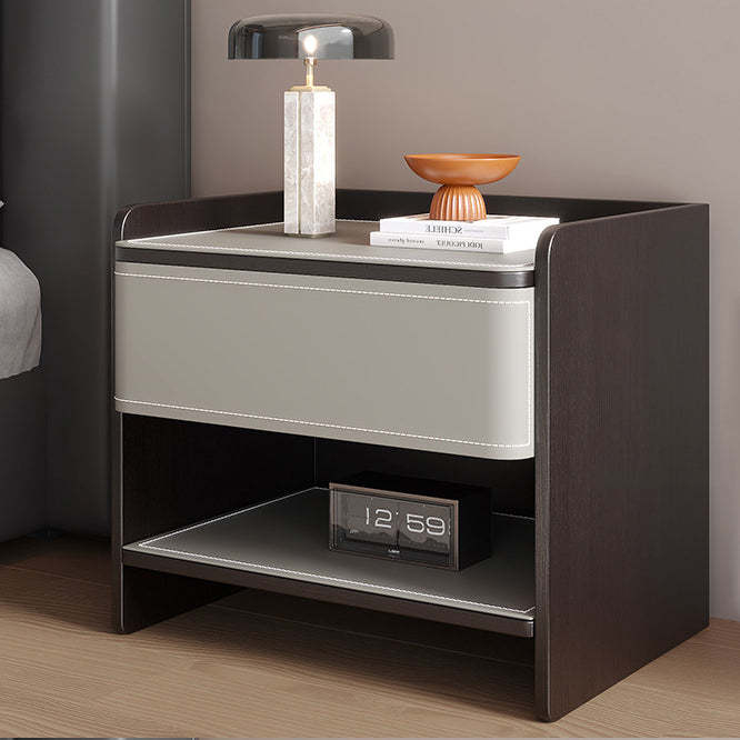 Coastal Solid Wood Saddle Leather 1-Drawer Nightstand — A