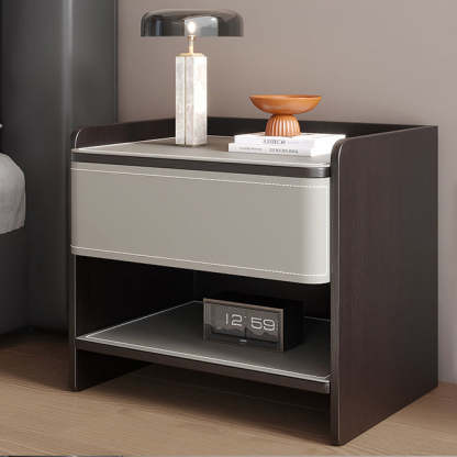 Coastal Solid Wood Saddle Leather 1-Drawer Nightstand — A