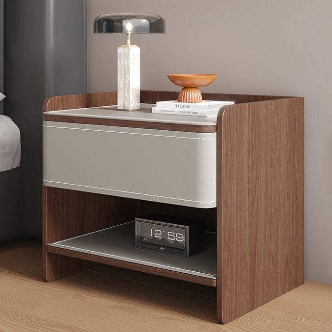 Coastal Solid Wood Saddle Leather 1-Drawer Nightstand — B