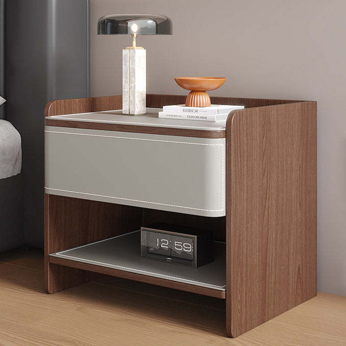 Coastal Solid Wood Saddle Leather 1-Drawer Nightstand — B