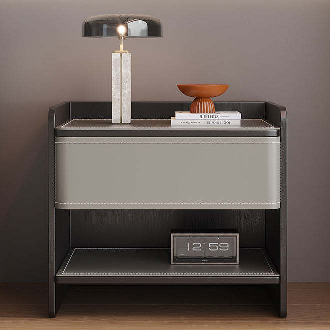 Coastal Solid Wood Saddle Leather 1-Drawer Nightstand — C