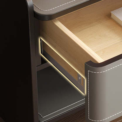 Coastal Solid Wood Saddle Leather 1-Drawer Nightstand — E