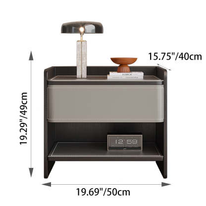 Coastal Solid Wood Saddle Leather 1-Drawer Nightstand — D