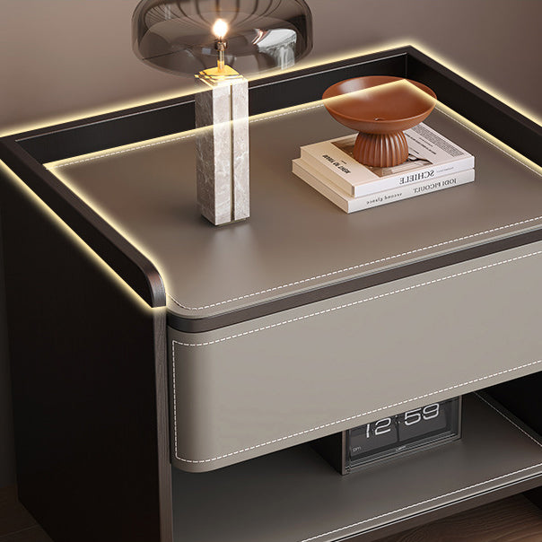 Coastal Solid Wood Saddle Leather 1-Drawer Nightstand — H