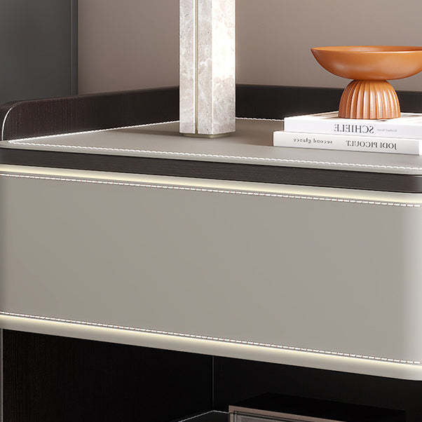 Coastal Solid Wood Saddle Leather 1-Drawer Nightstand — F