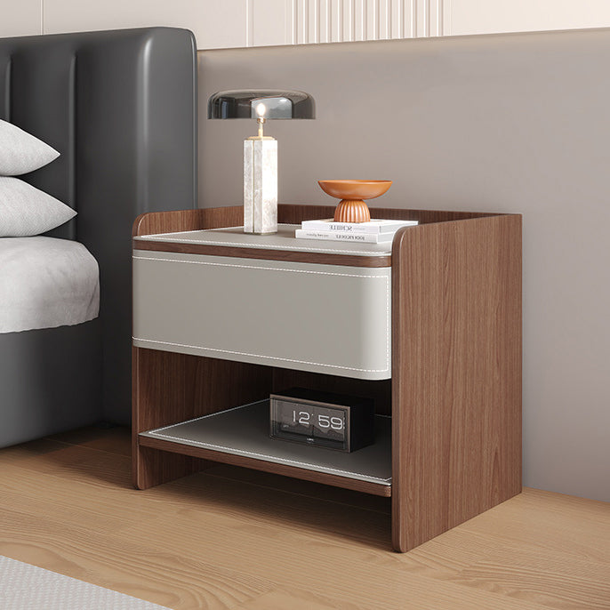 Coastal Solid Wood Saddle Leather 1-Drawer Nightstand — K