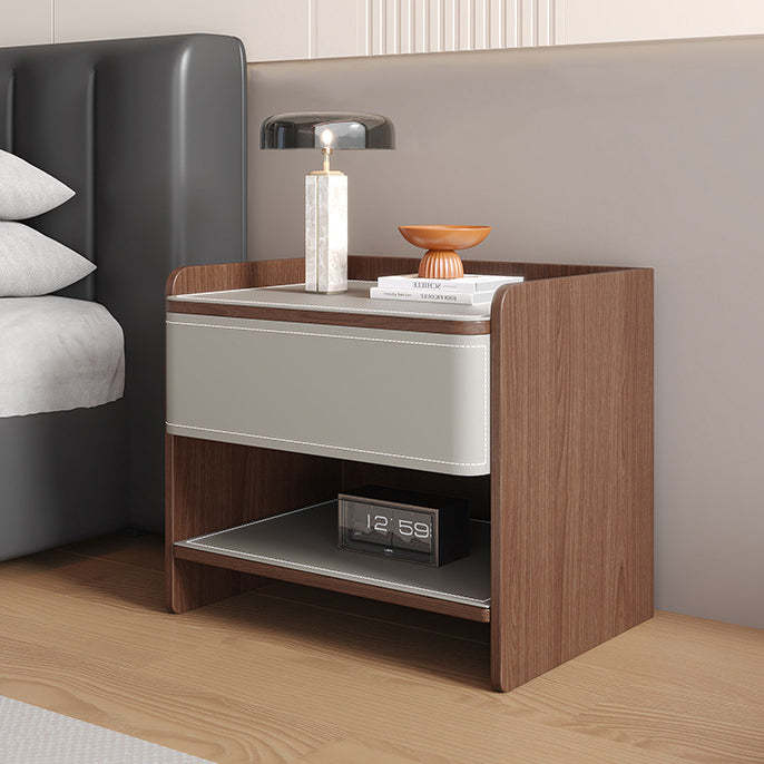 Coastal Solid Wood Saddle Leather 1-Drawer Nightstand — K
