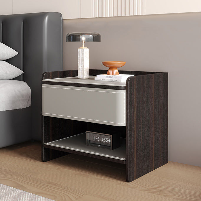 Coastal Solid Wood Saddle Leather 1-Drawer Nightstand — L