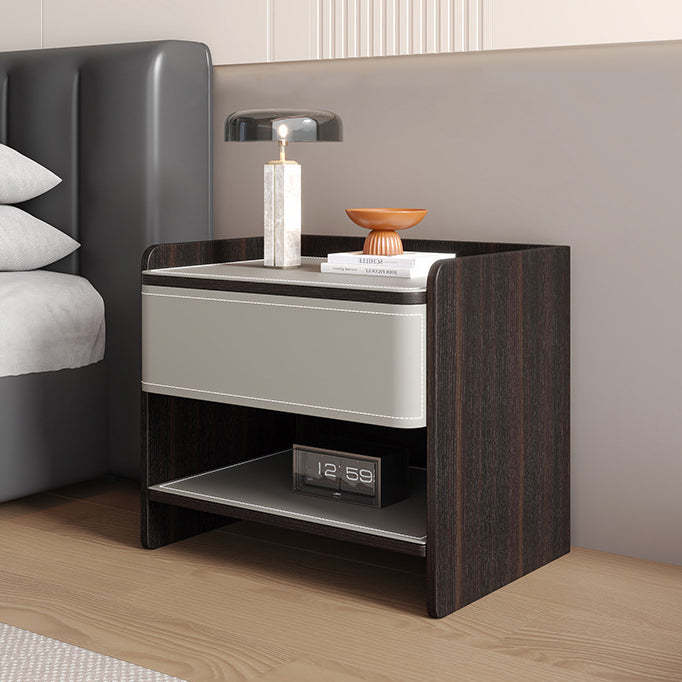 Coastal Solid Wood Saddle Leather 1-Drawer Nightstand — L