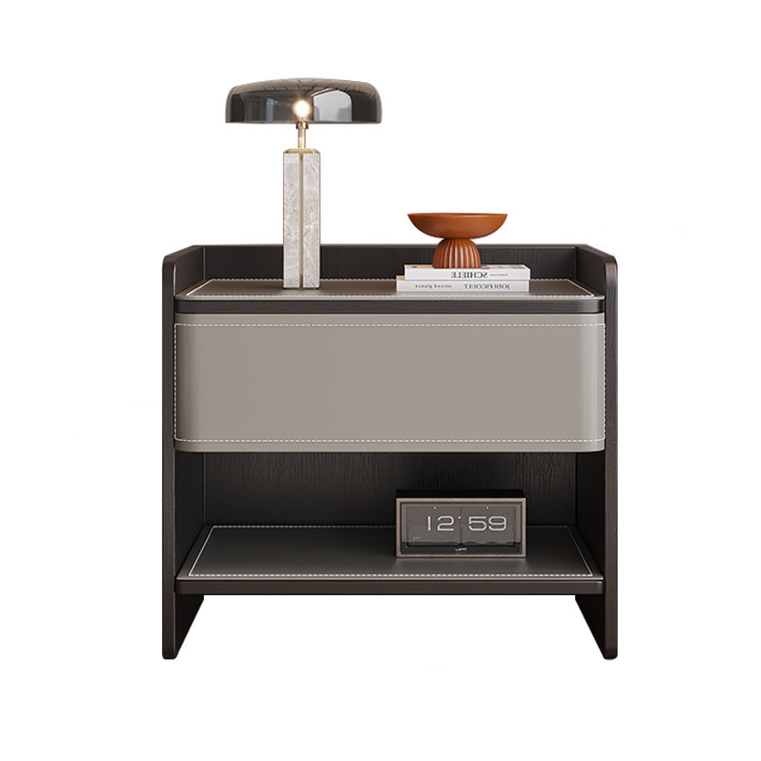 Coastal Solid Wood Saddle Leather 1-Drawer Nightstand