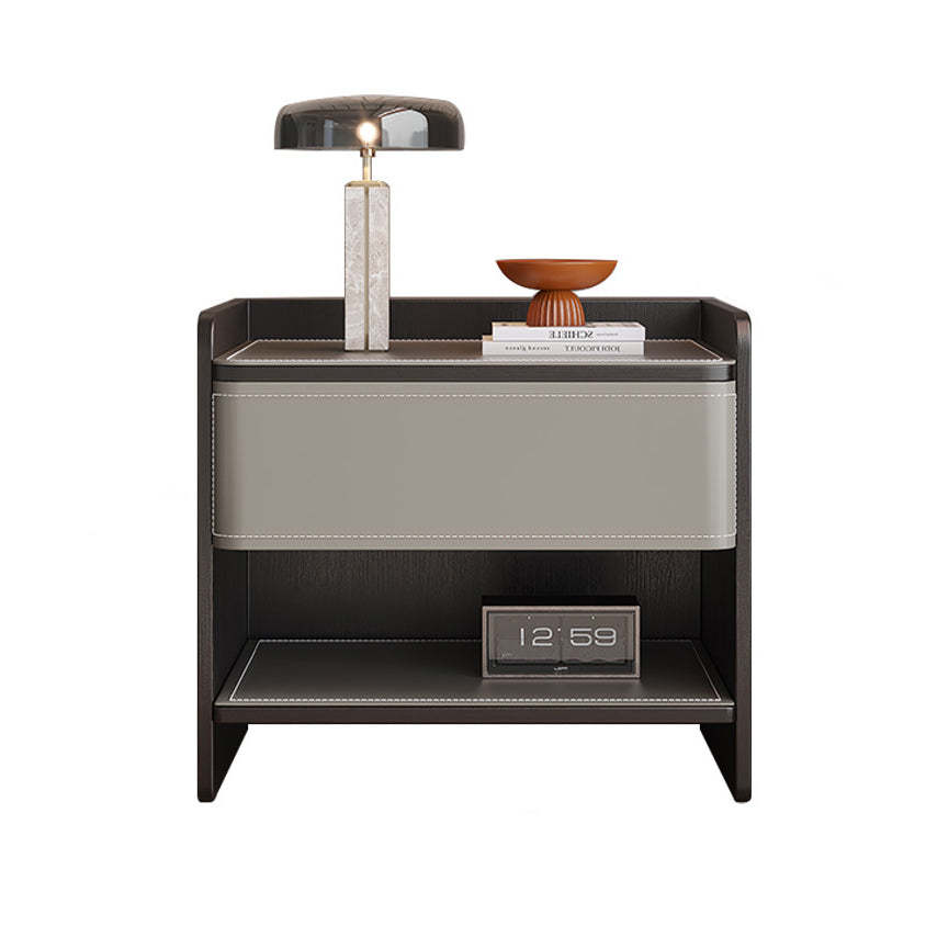 Coastal Solid Wood Saddle Leather 1-Drawer Nightstand