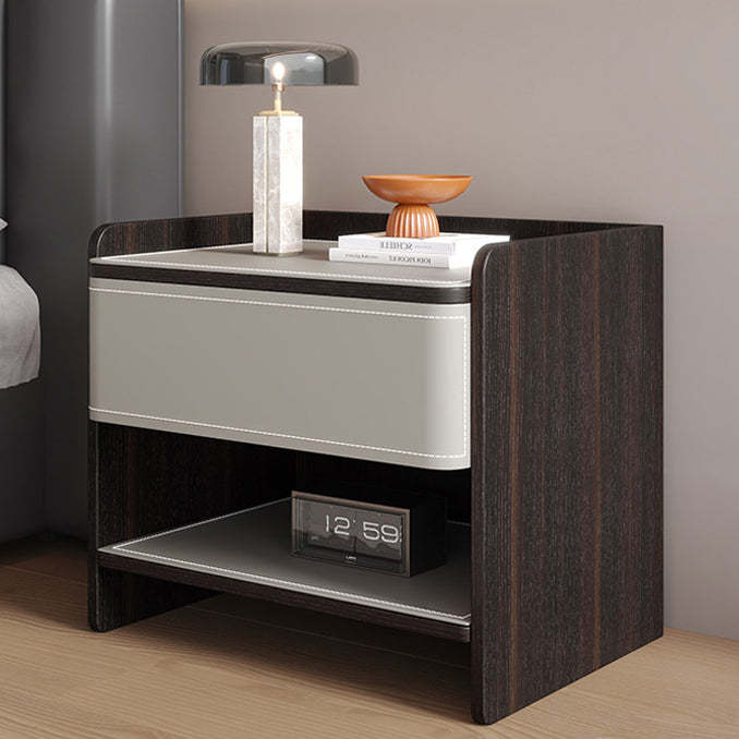 Coastal Solid Wood Saddle Leather 1-Drawer Nightstand