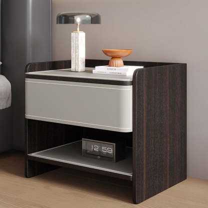 Coastal Solid Wood Saddle Leather 1-Drawer Nightstand