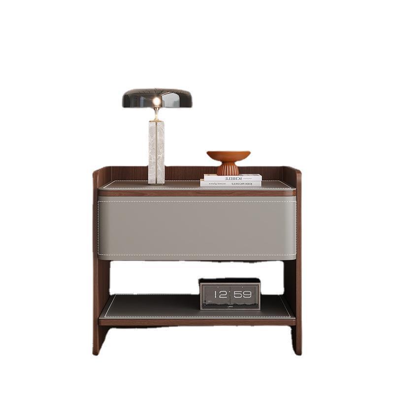 Coastal Solid Wood Saddle Leather 1-Drawer Nightstand