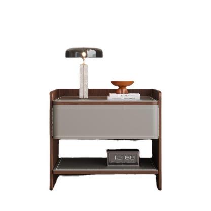 Coastal Solid Wood Saddle Leather 1-Drawer Nightstand