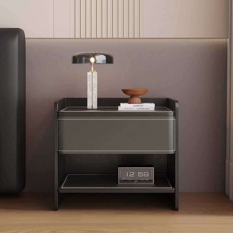 Coastal Solid Wood Saddle Leather 1-Drawer Nightstand