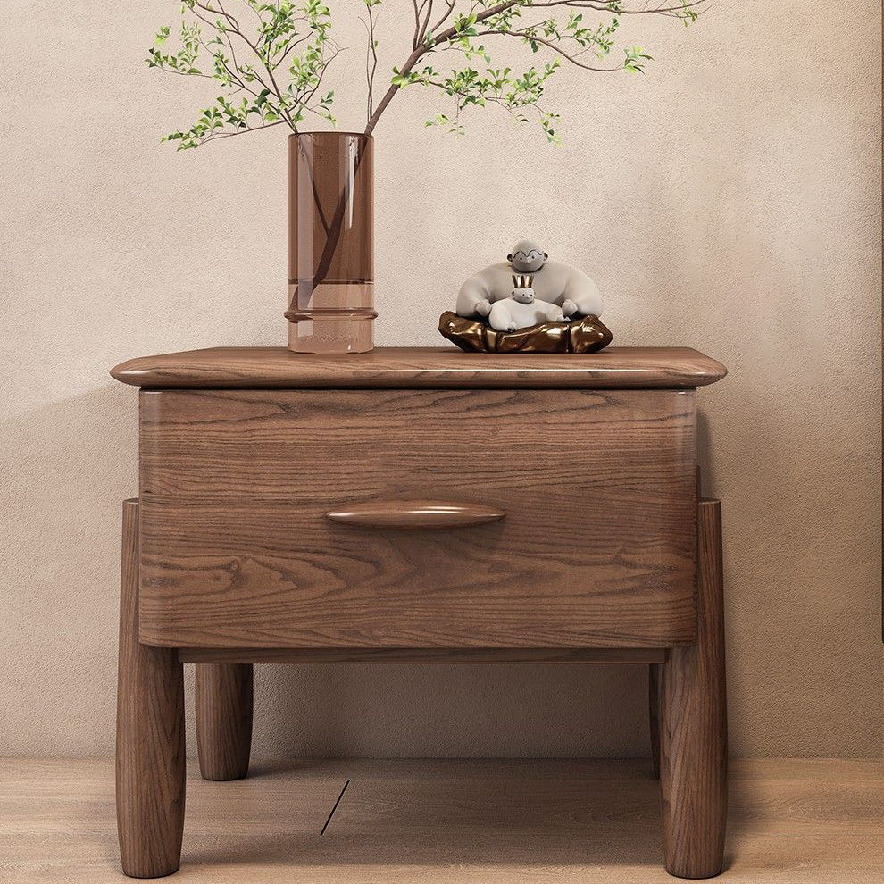 Mid-Century Ash Wood Nightstand 1-Drawer