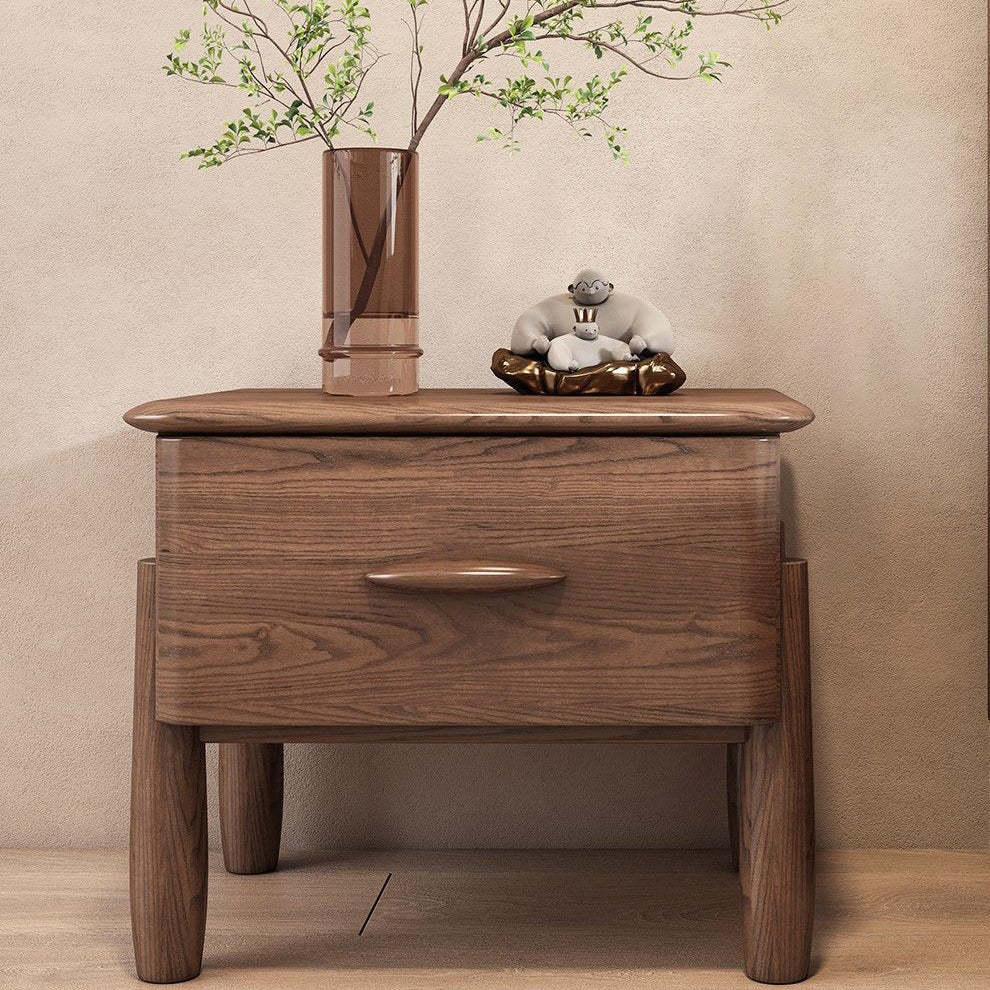 Mid-Century Ash Wood Nightstand 1-Drawer