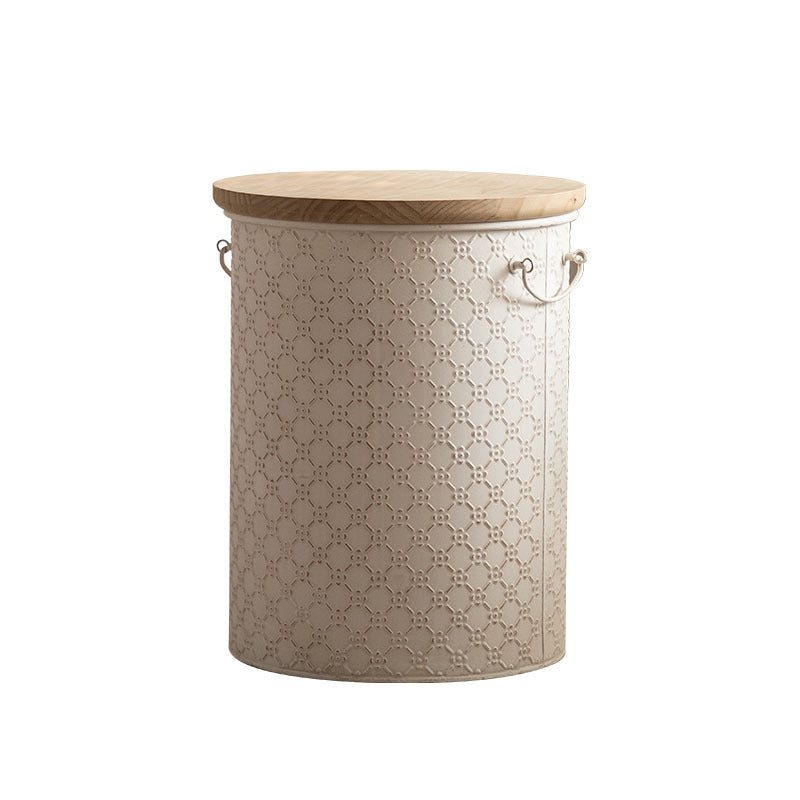French Cylinder Iron Wood Side Table 1-Storage