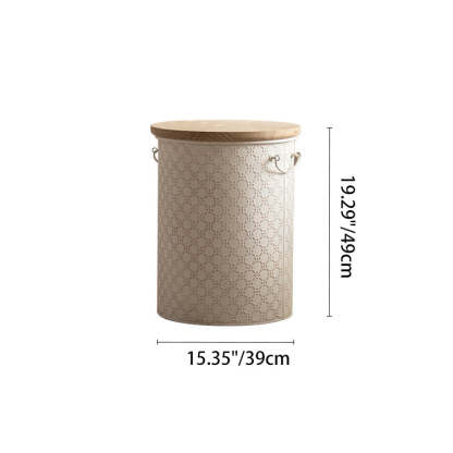 French Cylinder Iron Wood Side Table 1-Storage