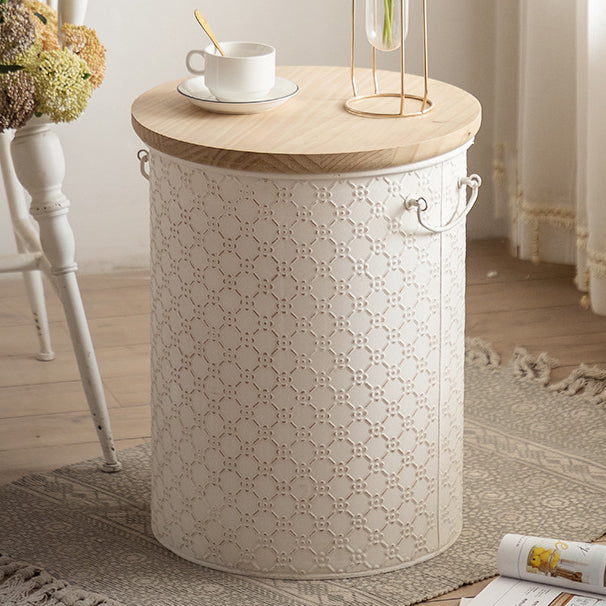 French Cylinder Iron Wood Side Table 1-Storage