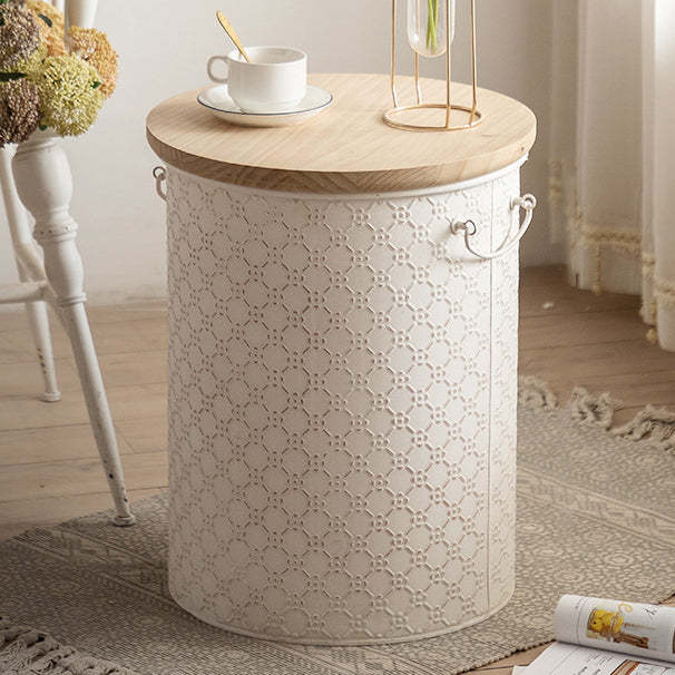 French Cylinder Iron Wood Side Table 1-Storage