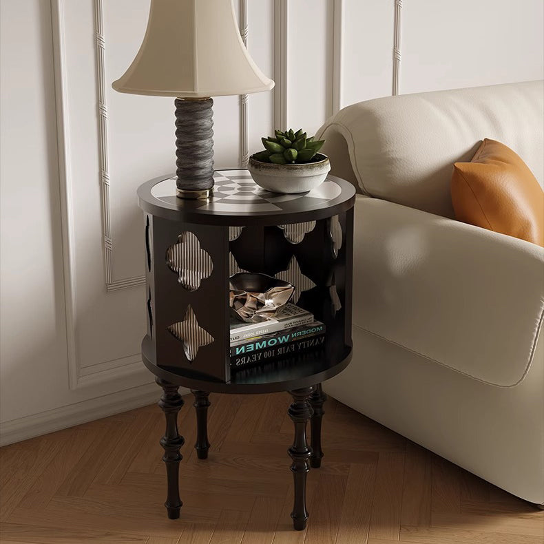 Mid-Century Glass Wood Side Table 1-Cabinet