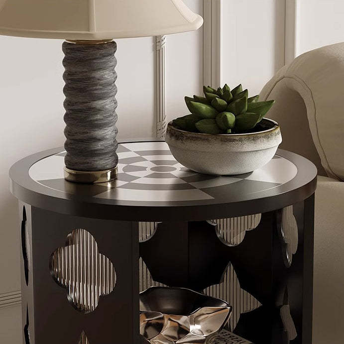 Mid-Century Glass Wood Side Table 1-Cabinet